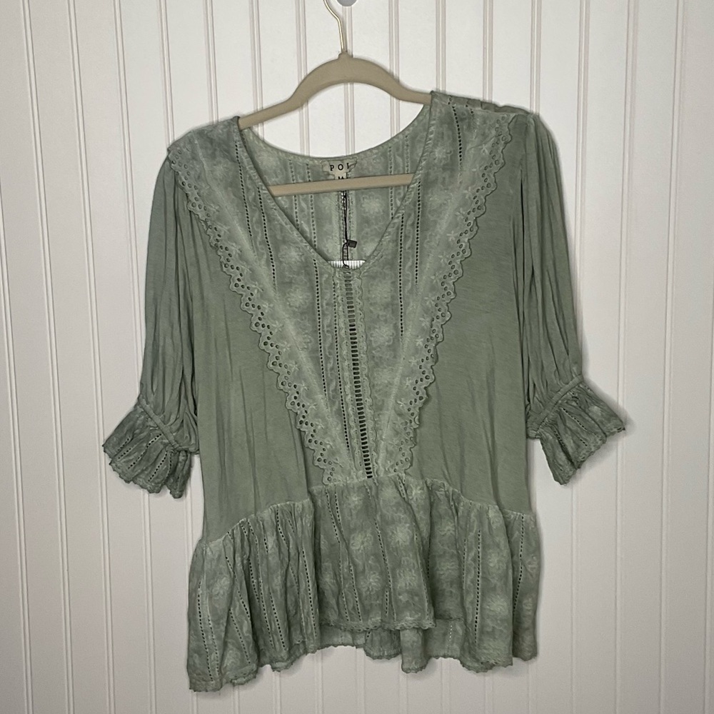 POL Victorian Romantic Sage Green Blouse Tunic Top NWT - Picture 2 of 6